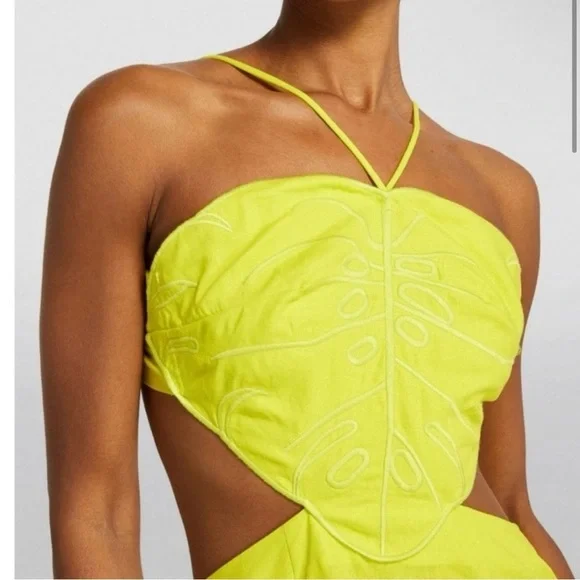 FARM Rio Neon Yellow Leaf Cutout Midi Dress - Picture 15 of 16